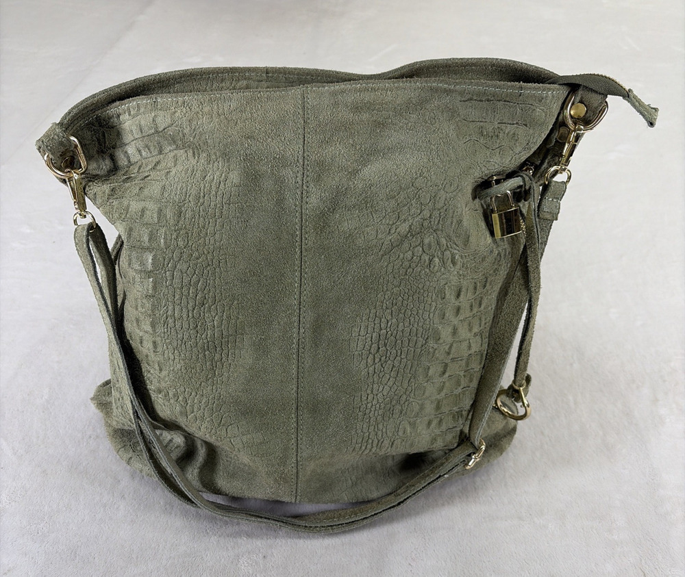 Borse In Pelle Made In Italy Genuine Leather Slouchy Shopper Shoulder Bag Green